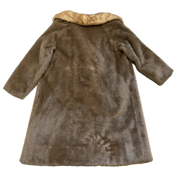 Vtg Tudor City 1960s Coat Womens Medium Tan Mink Collar Malden Otter Faux Fur - Picture 2 of 16